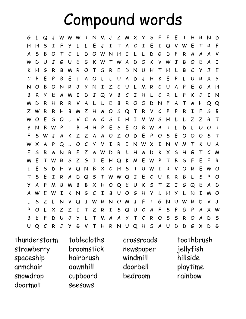 Compound words Word Search