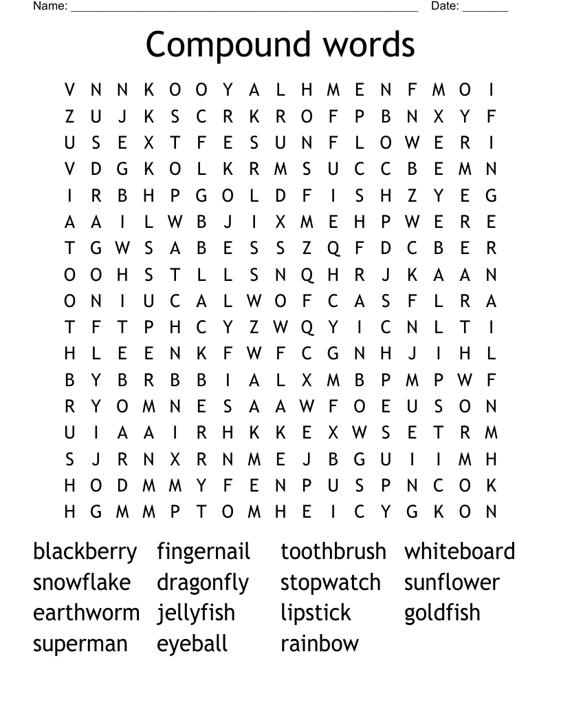 Compound words Word Search