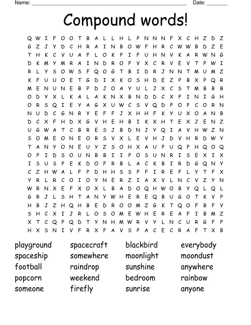 Compound words! Word Search
