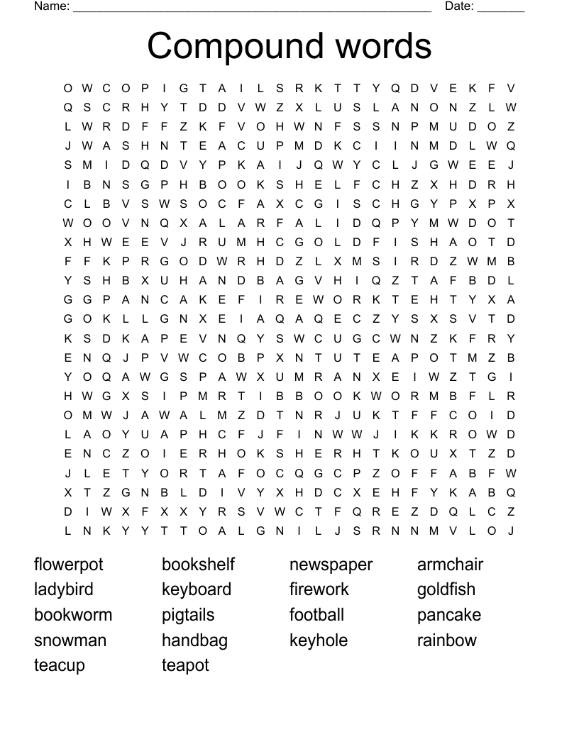 Compound words Word Search