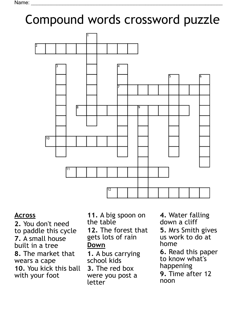 Compound words crossword puzzle