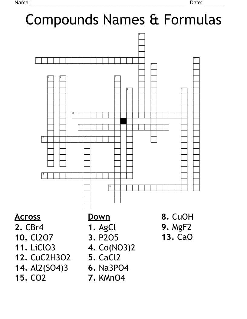 Compounds Names & Formulas Crossword