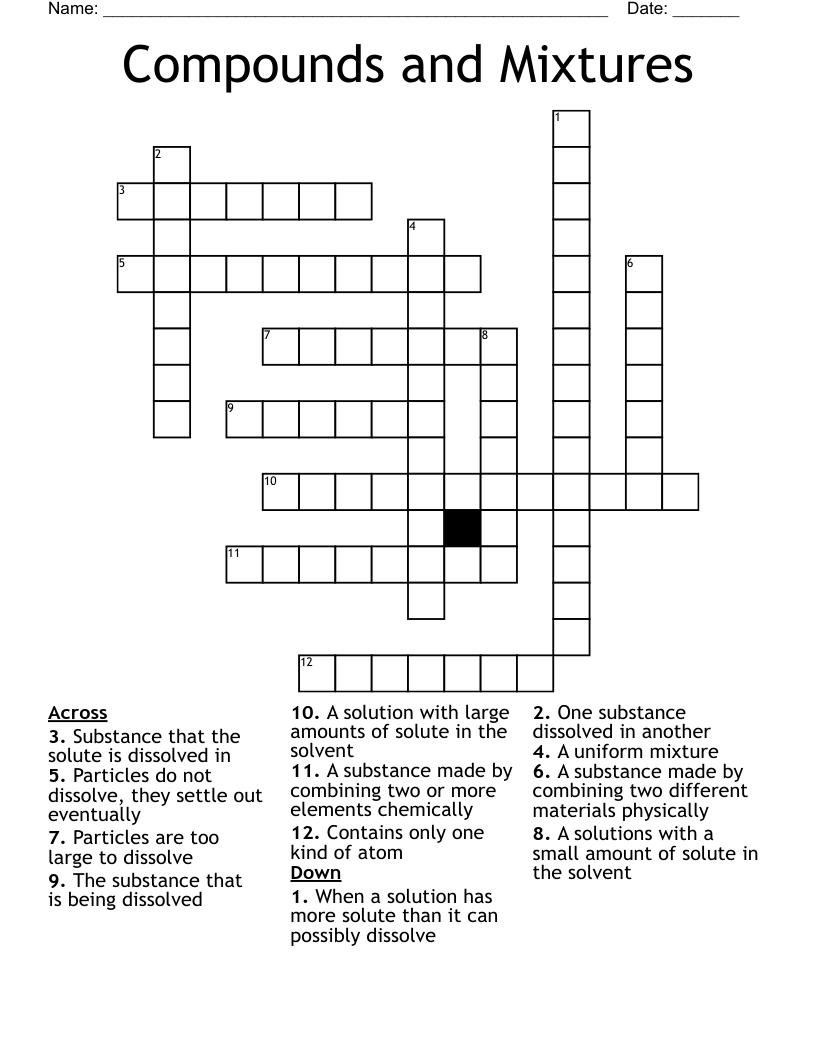 Compounds and Mixtures Crossword