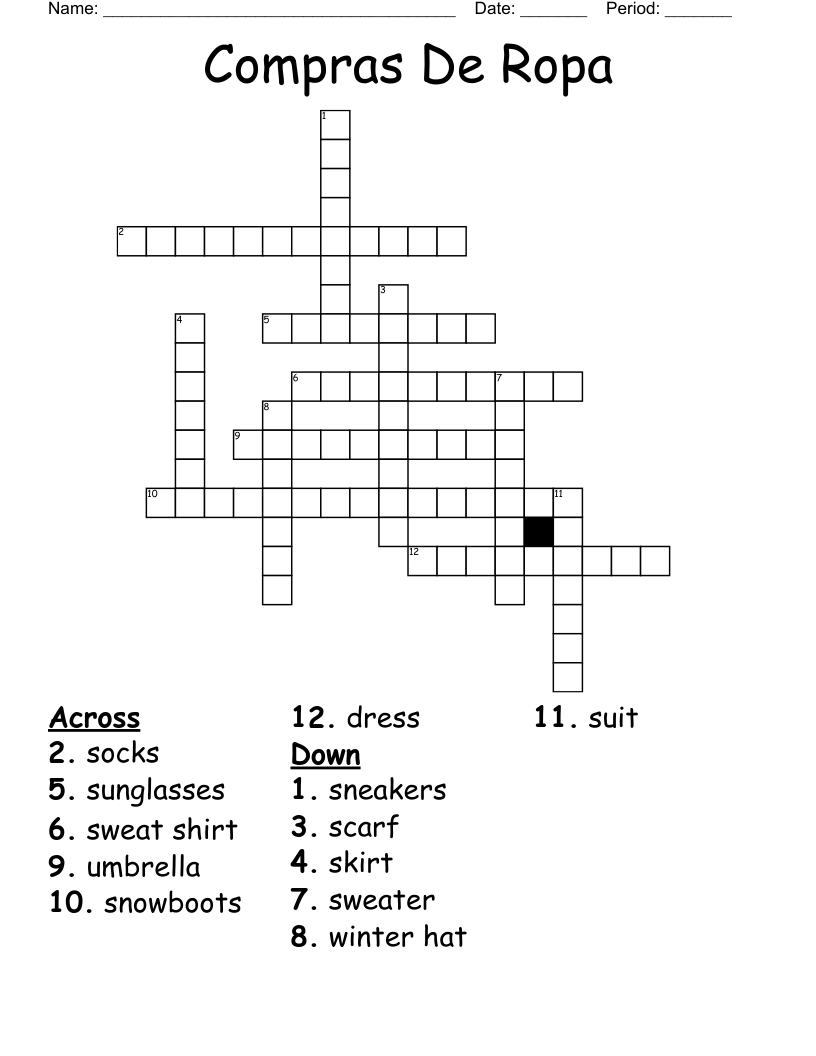 Compras De Ropa  Crossword