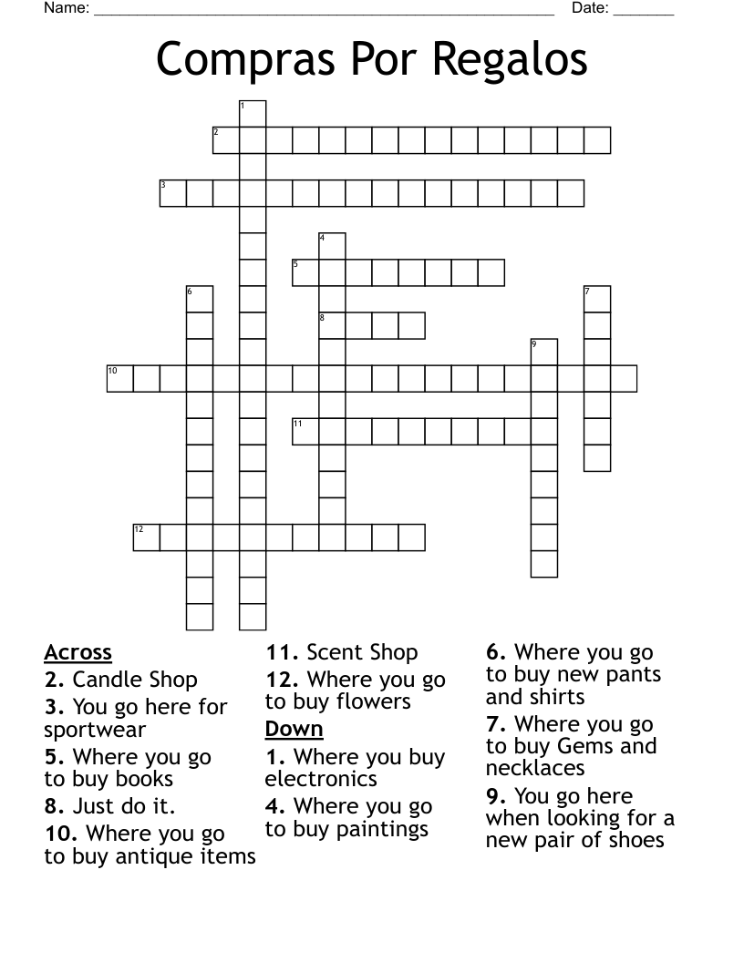 Compras Por Regalos Crossword
