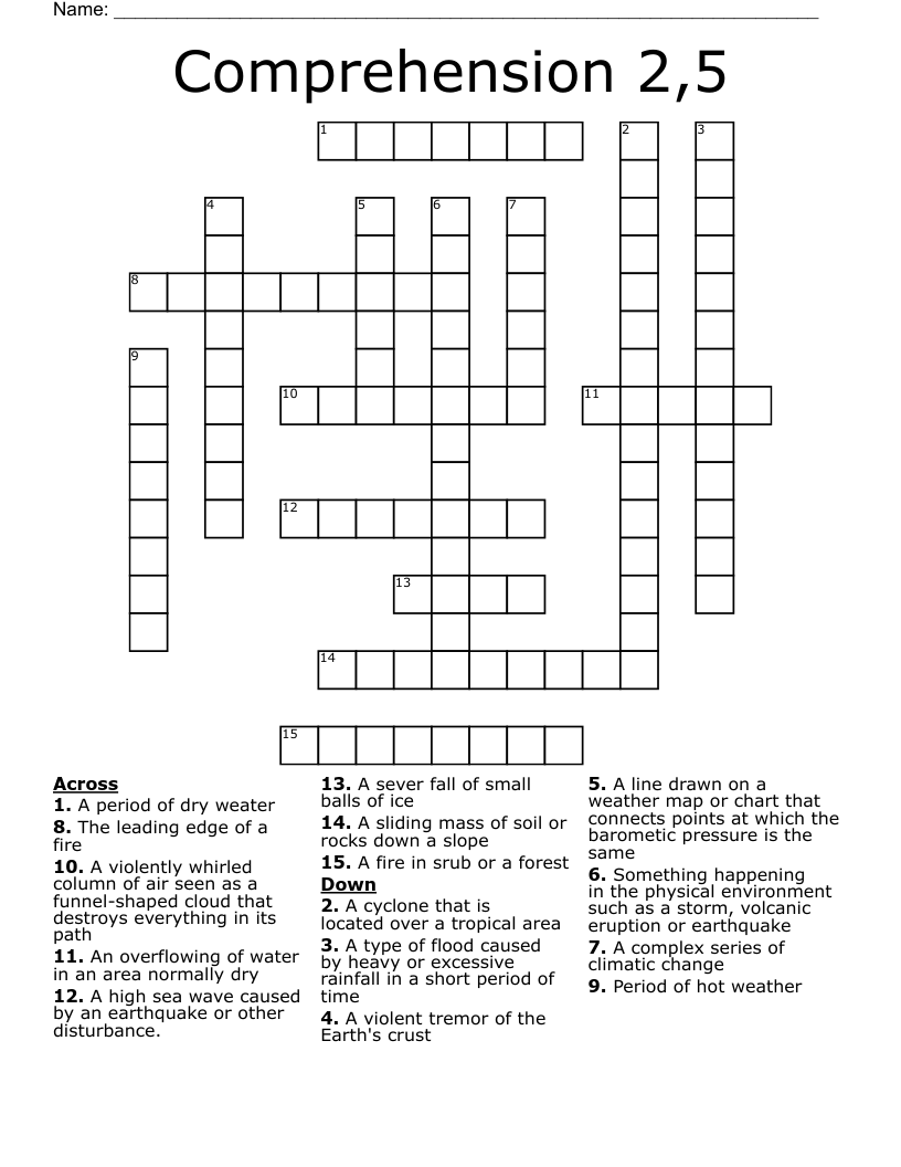 Comprehension 2,5 Crossword