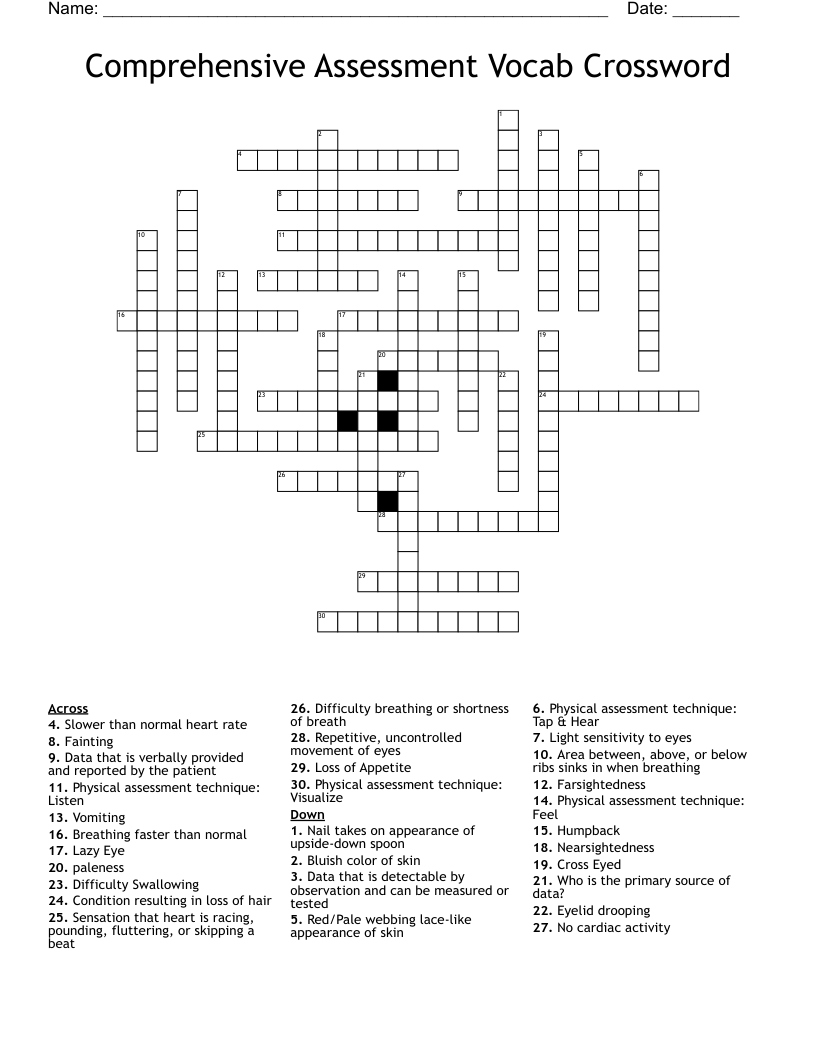 Comprehensive Assessment Vocab Crossword