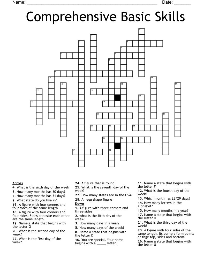 Comprehensive Basic Skills Crossword