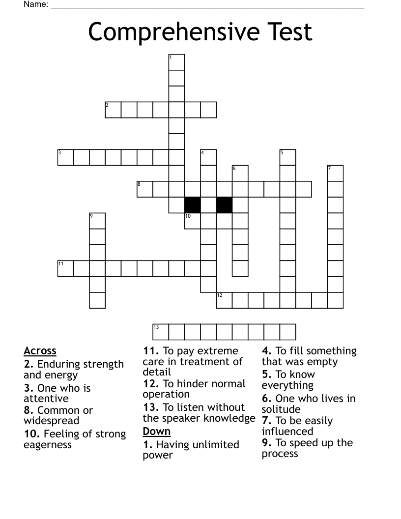 Comprehensive Test Crossword
