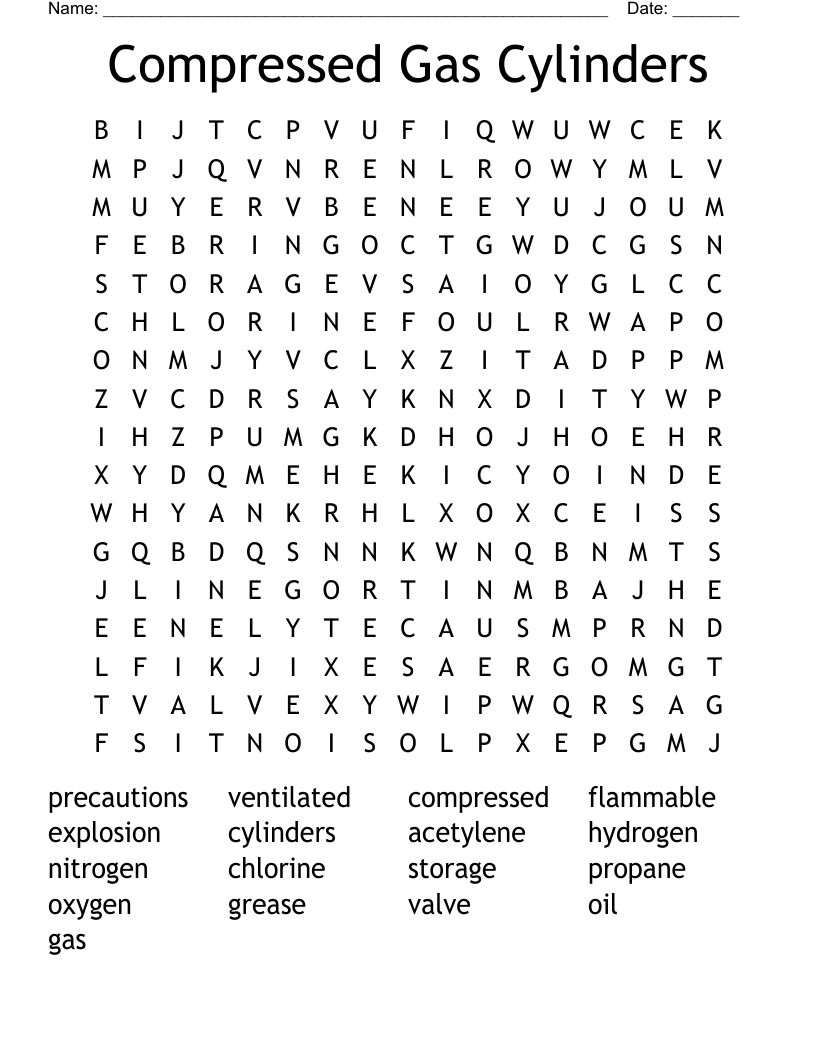 Compressed Gas Cylinders Word Search