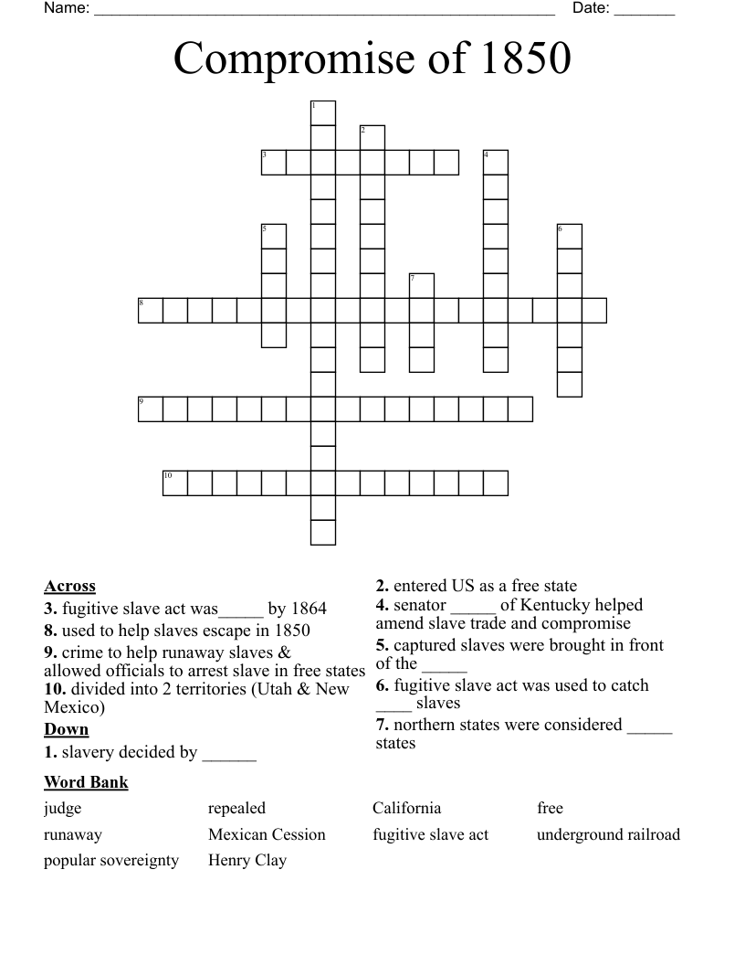 Compromise of 1850 Crossword