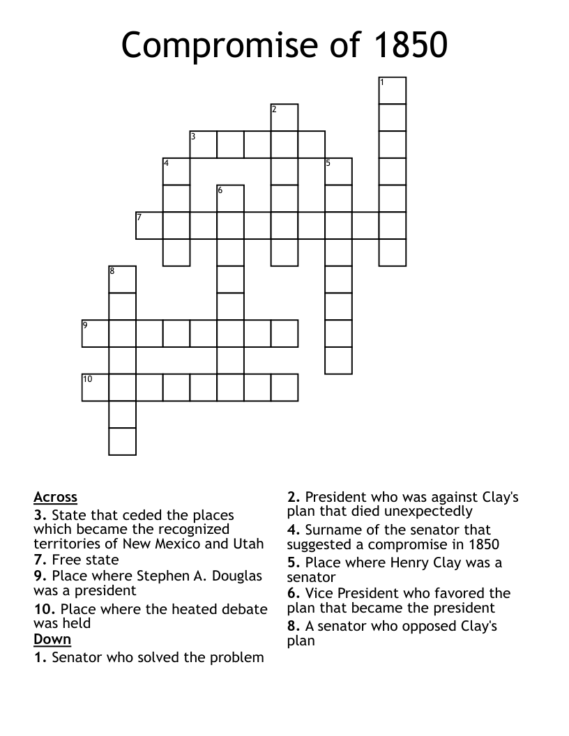 Compromise of 1850 Crossword