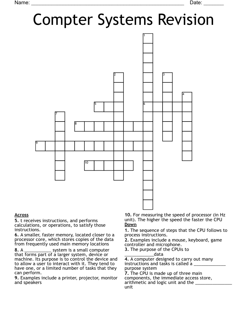 Compter Systems Revision Crossword