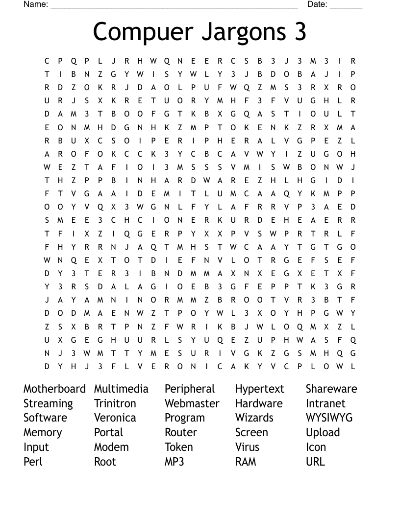 Compuer Jargons 3 Word Search