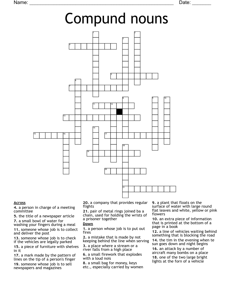Compund nouns Crossword