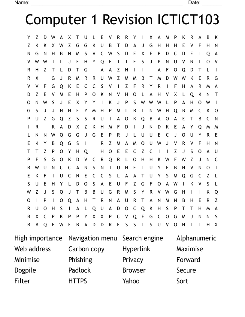Computer 1 Revision ICTICT103 Word Search