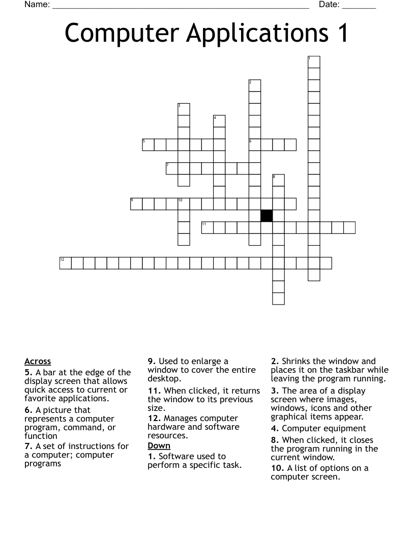 Computer Applications 1 Crossword