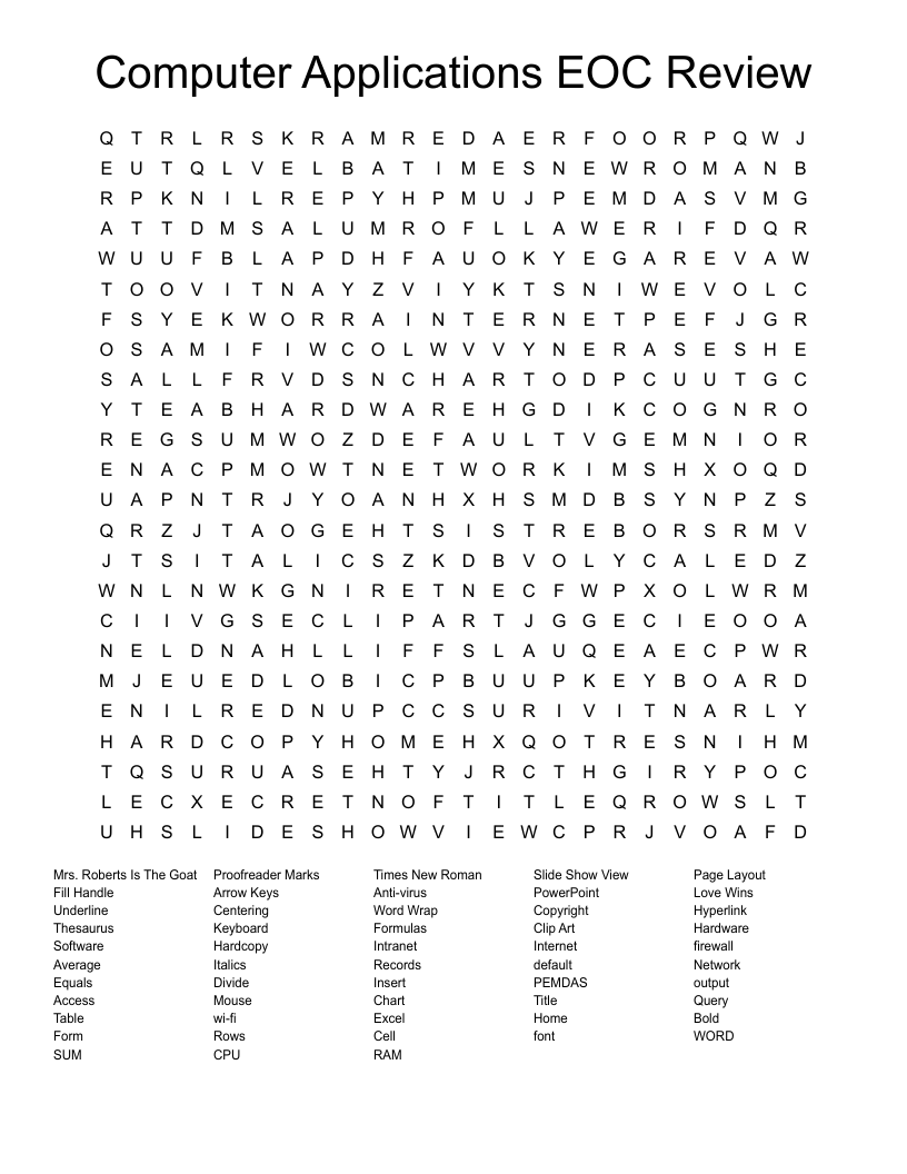 Computer Applications EOC Review Word Search