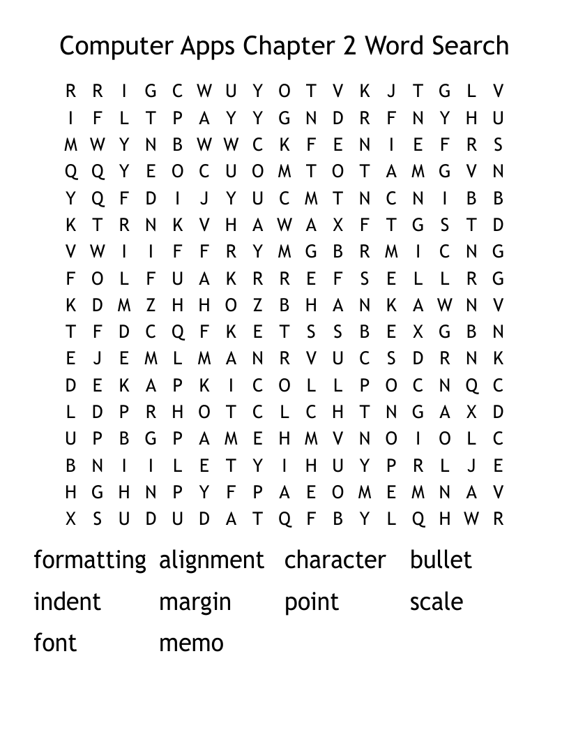Computer Apps Chapter 2 Word Search