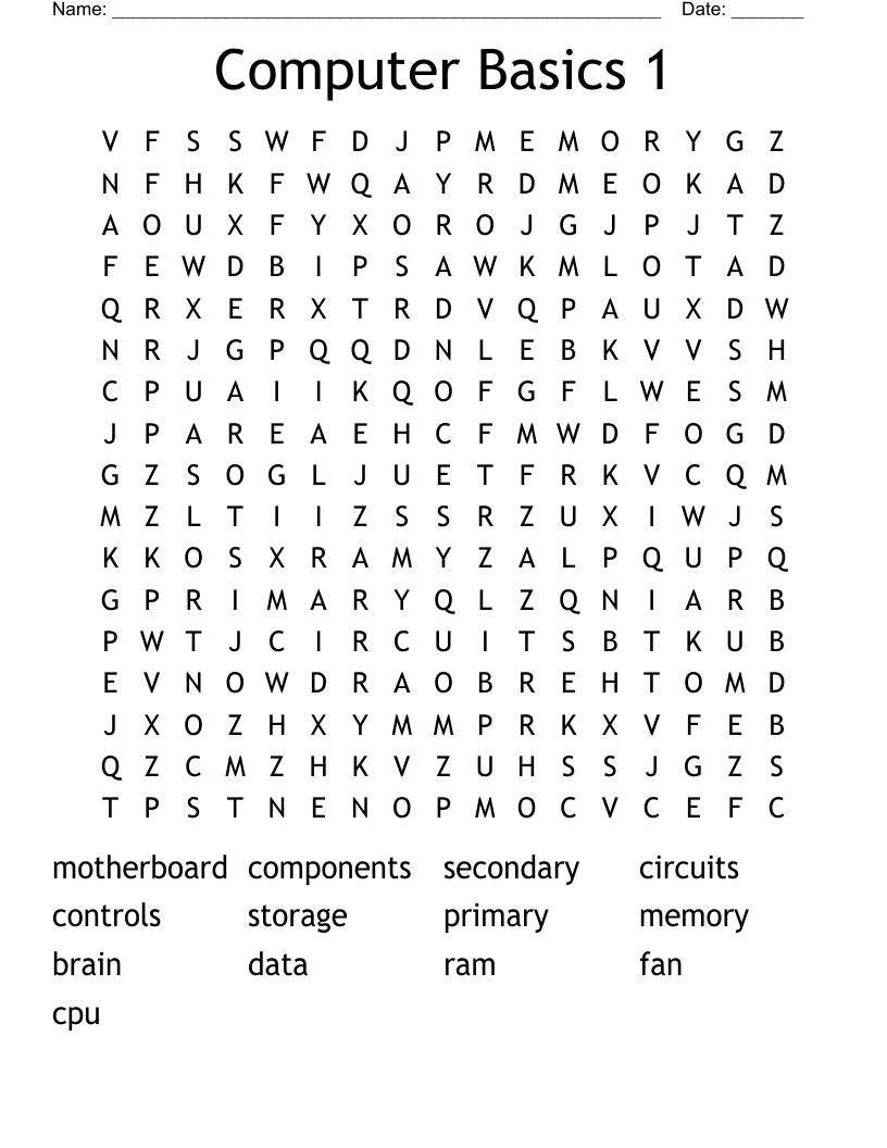 Computer Basics 1 Word Search