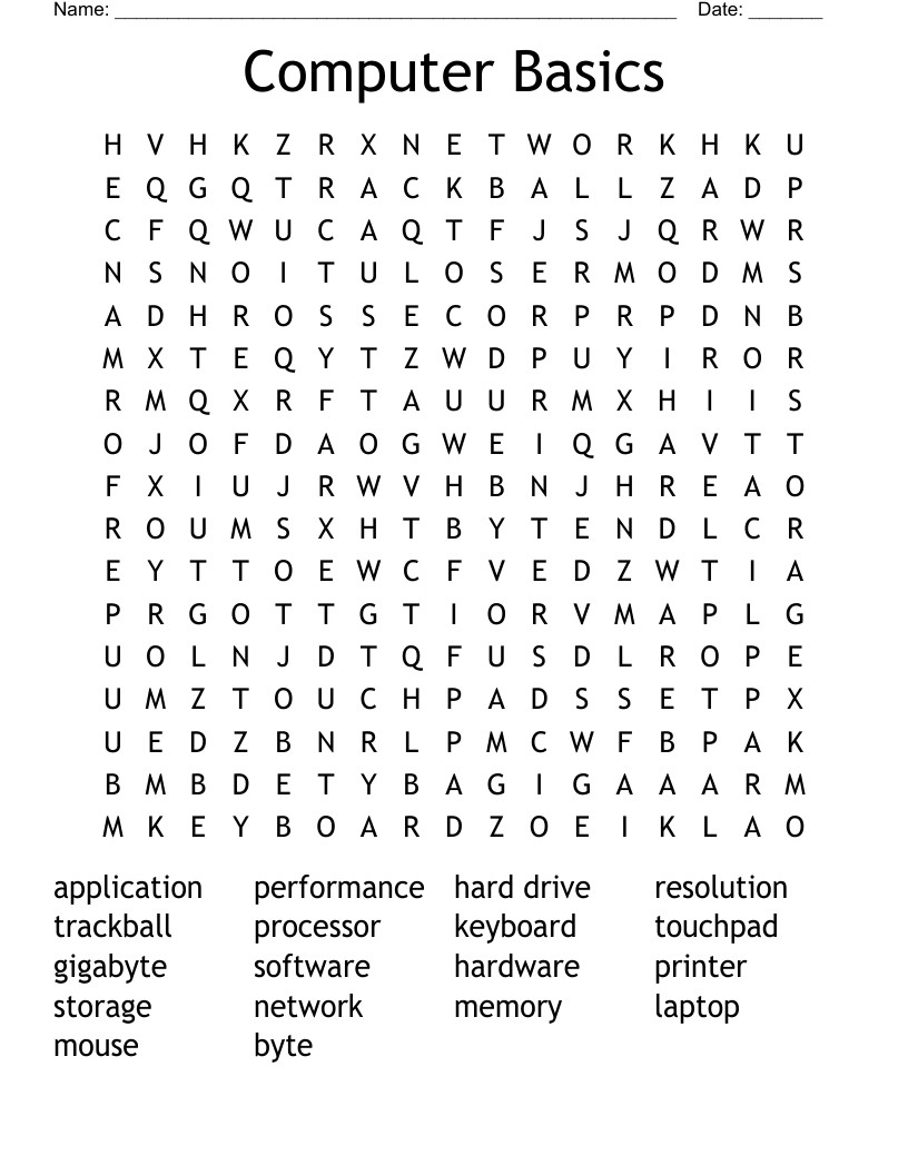 Computer Basics Word Search