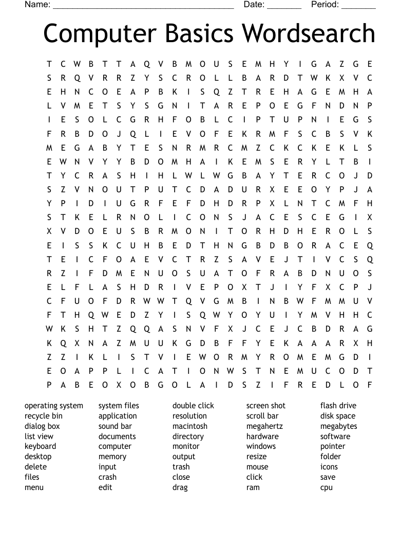 Computer Basics Wordsearch