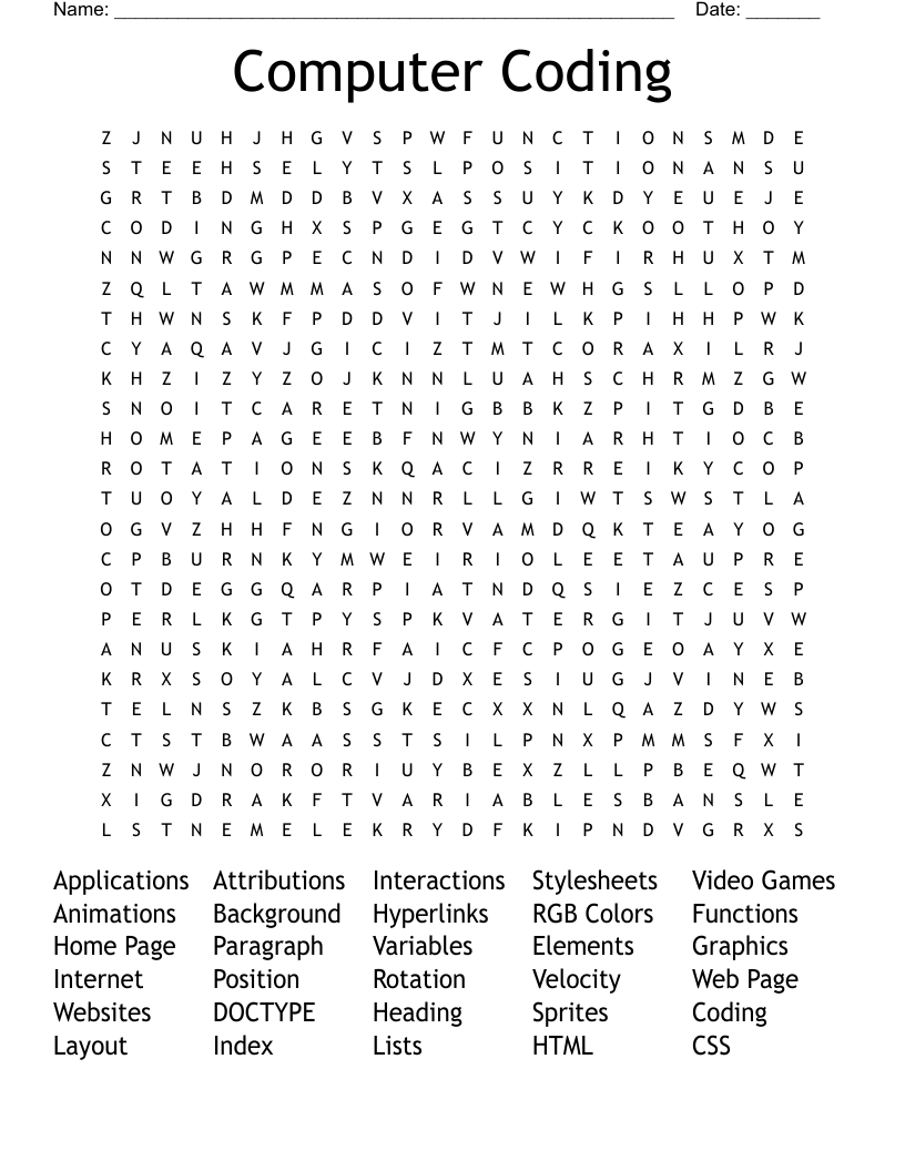 Computer Coding Word Search