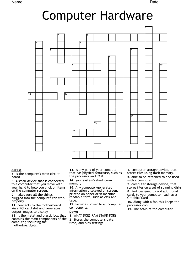 Computer Hardware Crossword