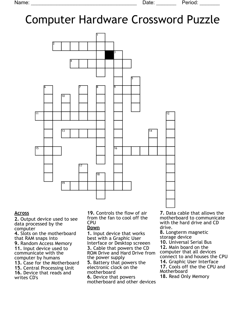 Computer Hardware Crossword Puzzle