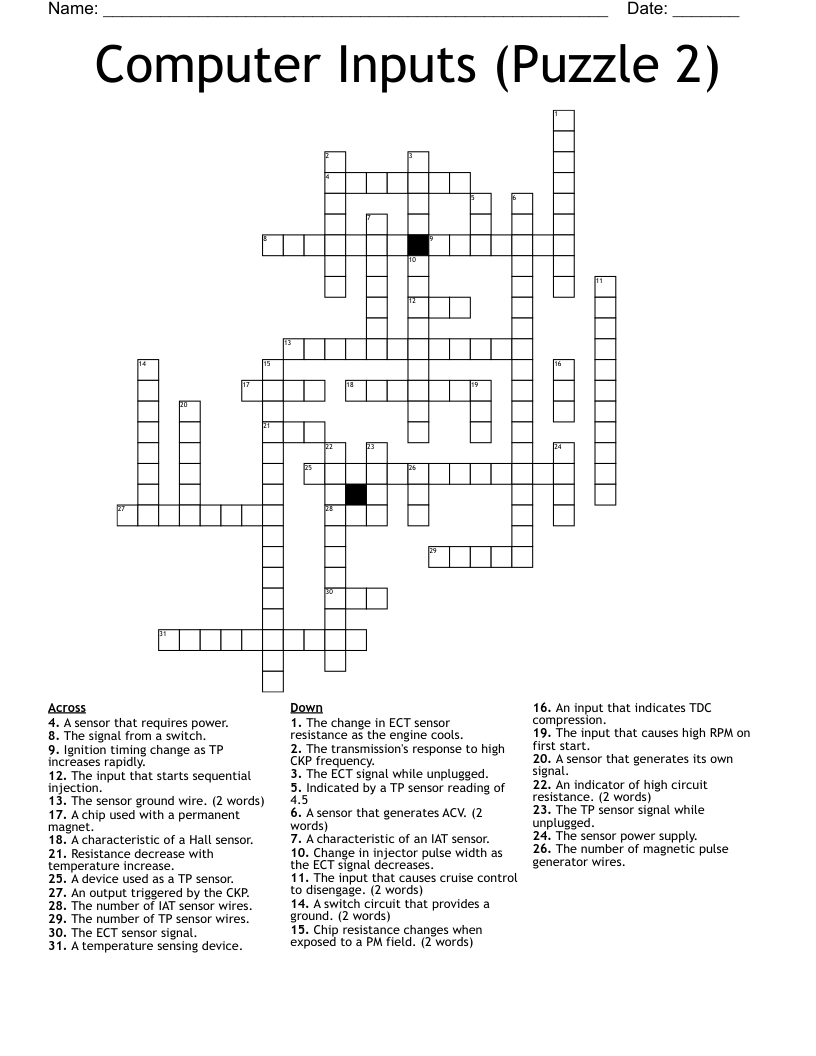 Computer Inputs (Puzzle 2) Crossword