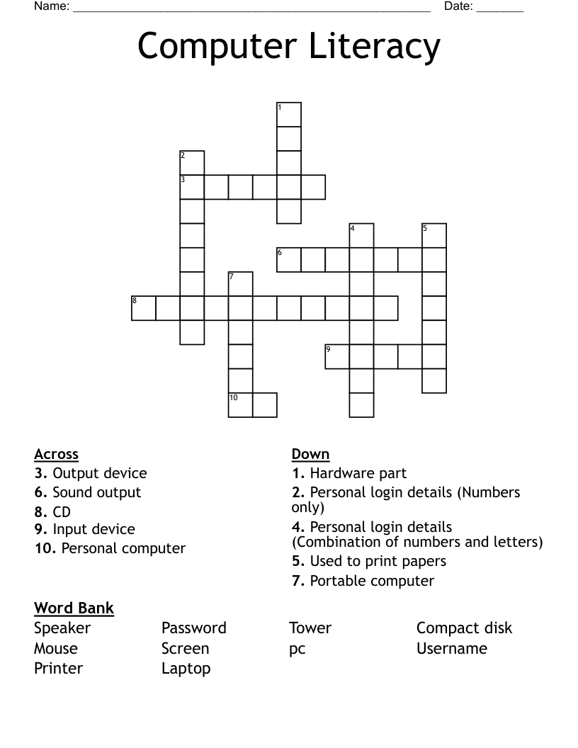 Computer Literacy Crossword