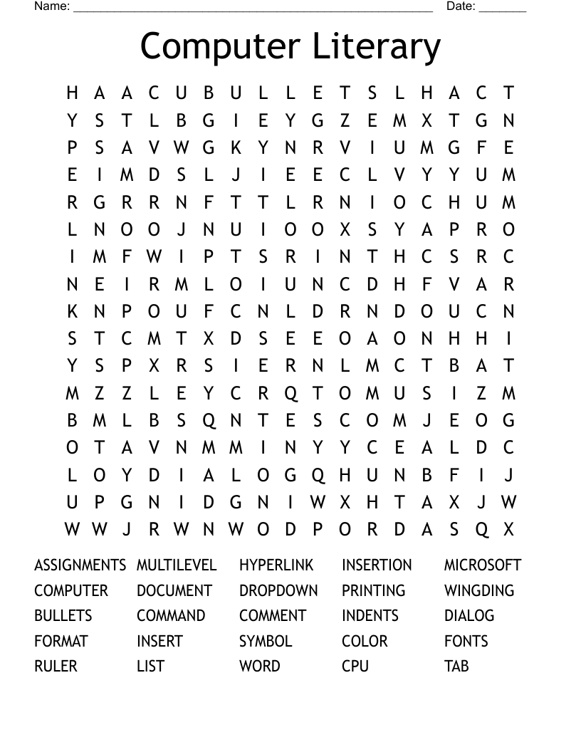 Computer Literary  Word Search