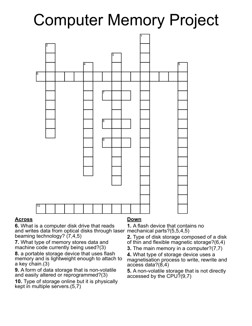 Computer Memory Project Crossword