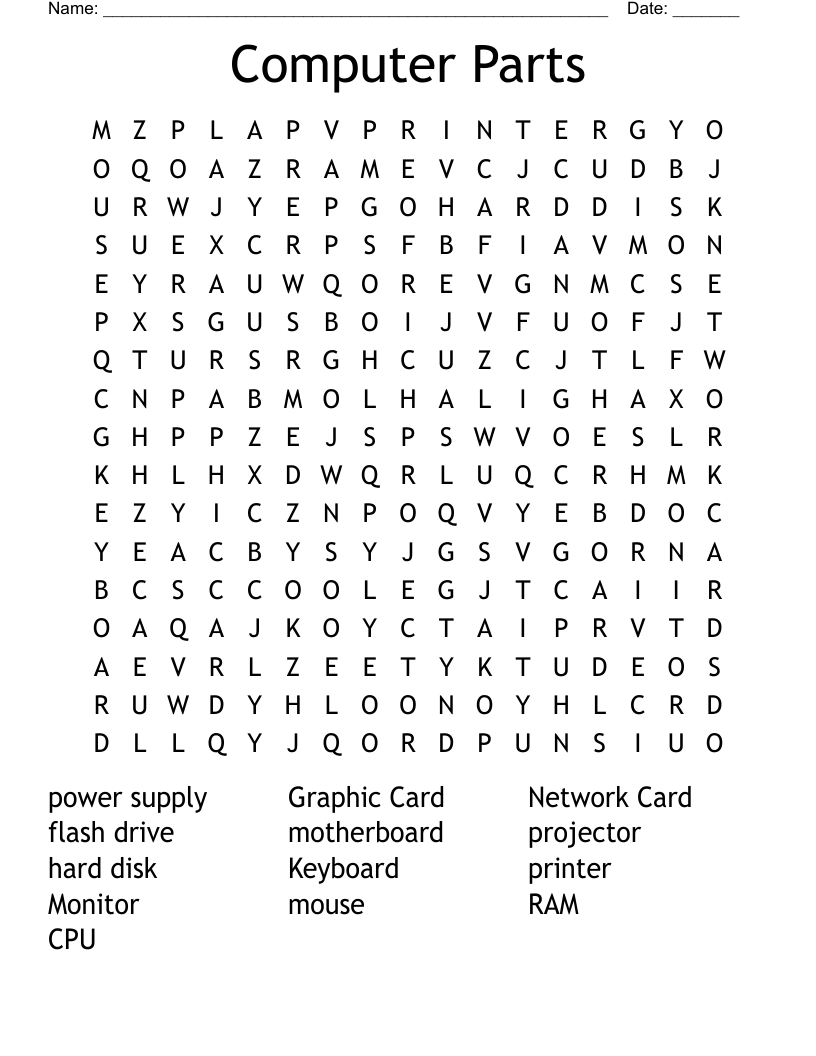 Computer Parts Word Search