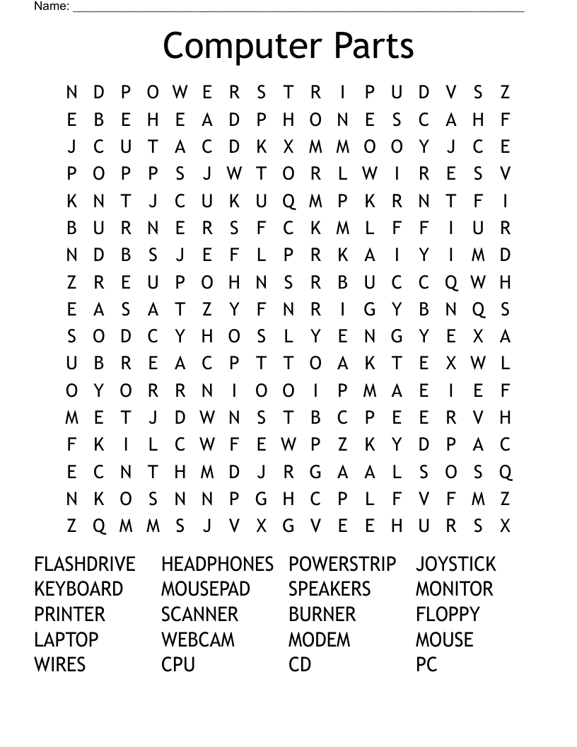 Computer Parts Word Search