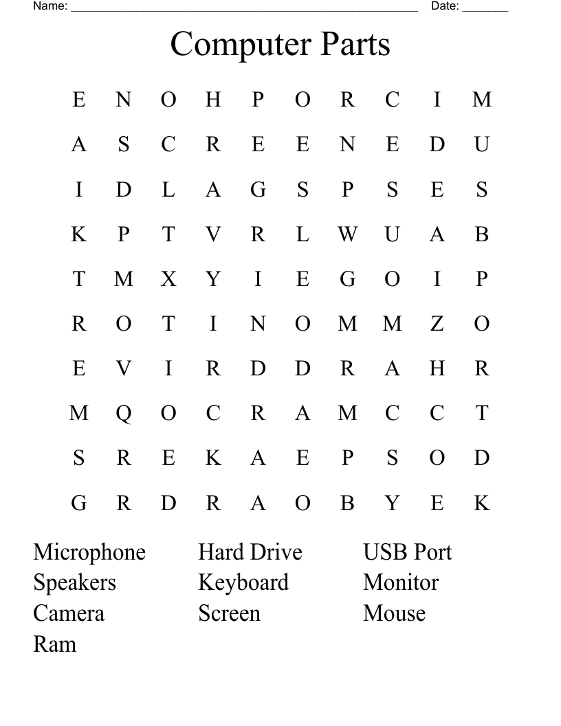 Computer Parts Word Search