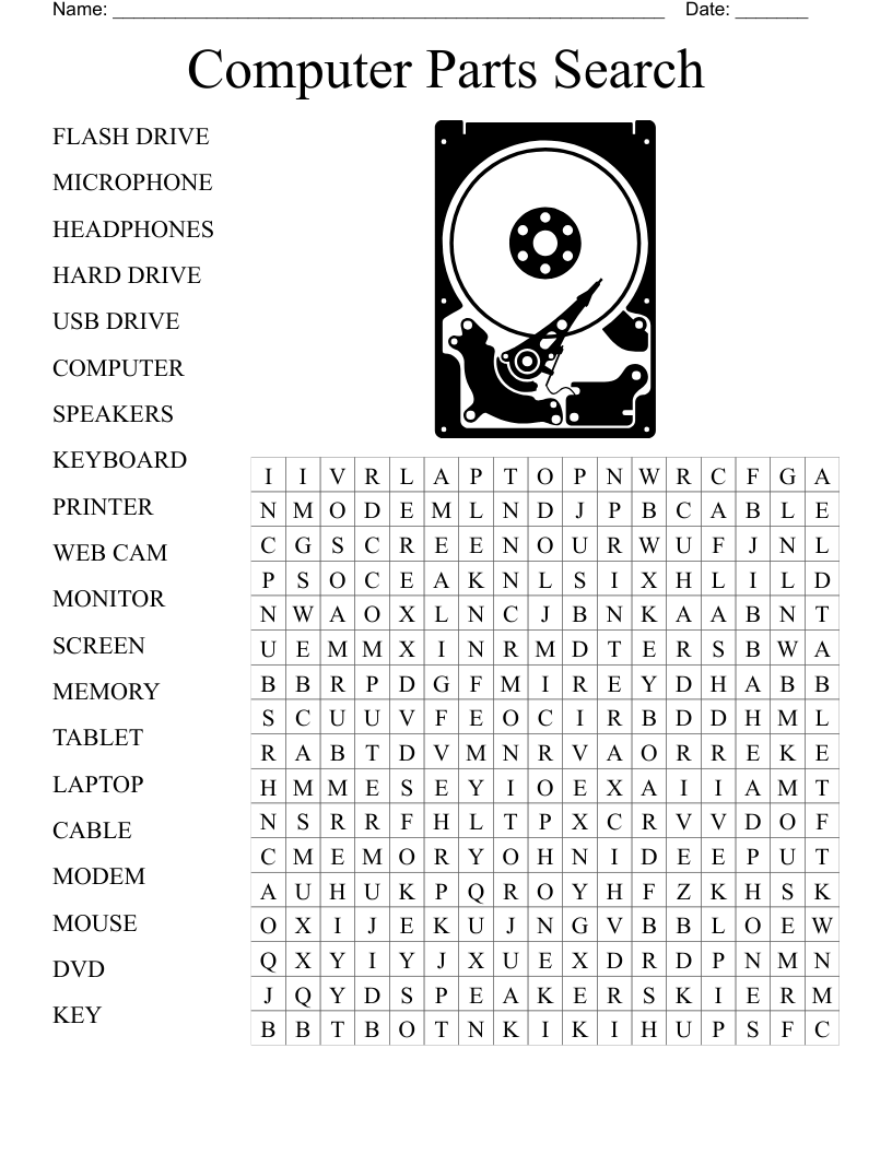 Computer Parts Search Word Search