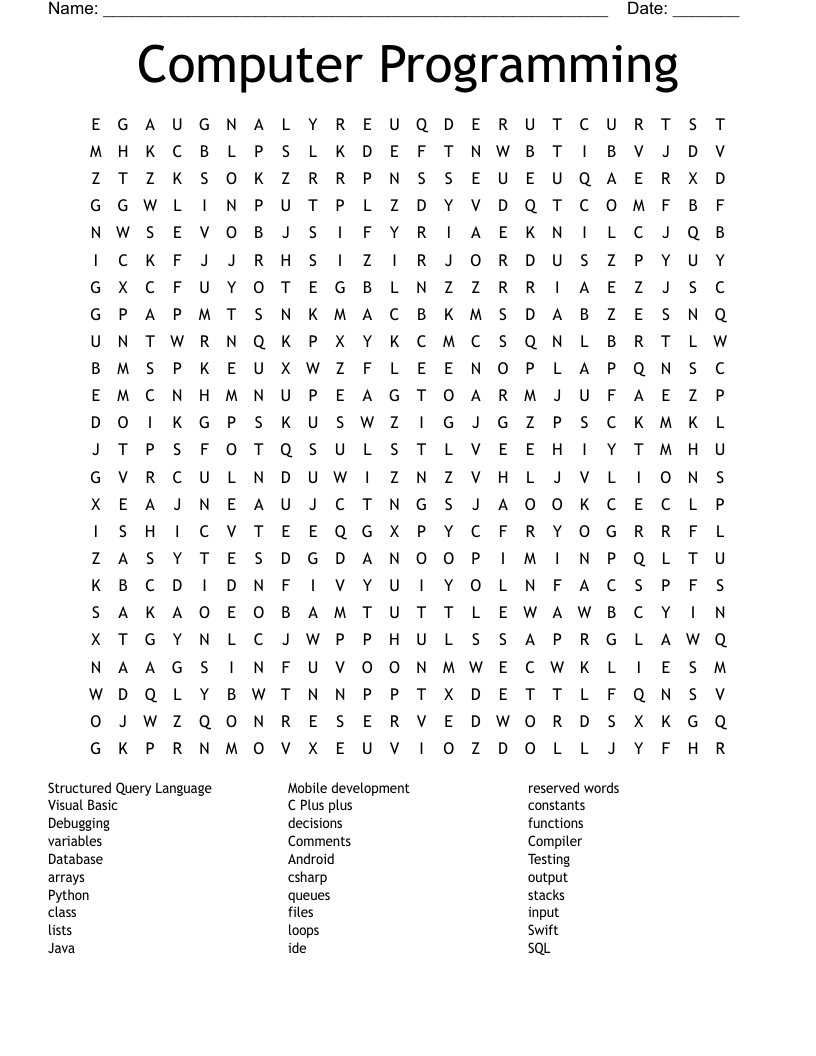 Computer Programming Word Search