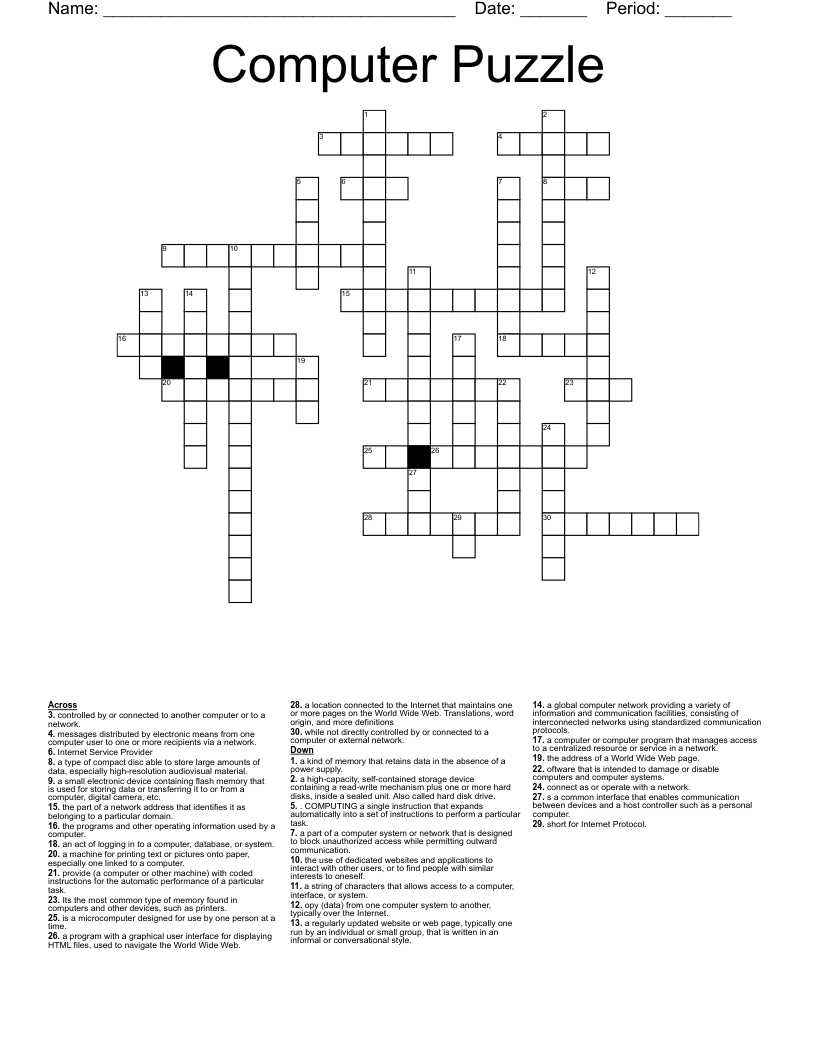 Computer Puzzle Crossword