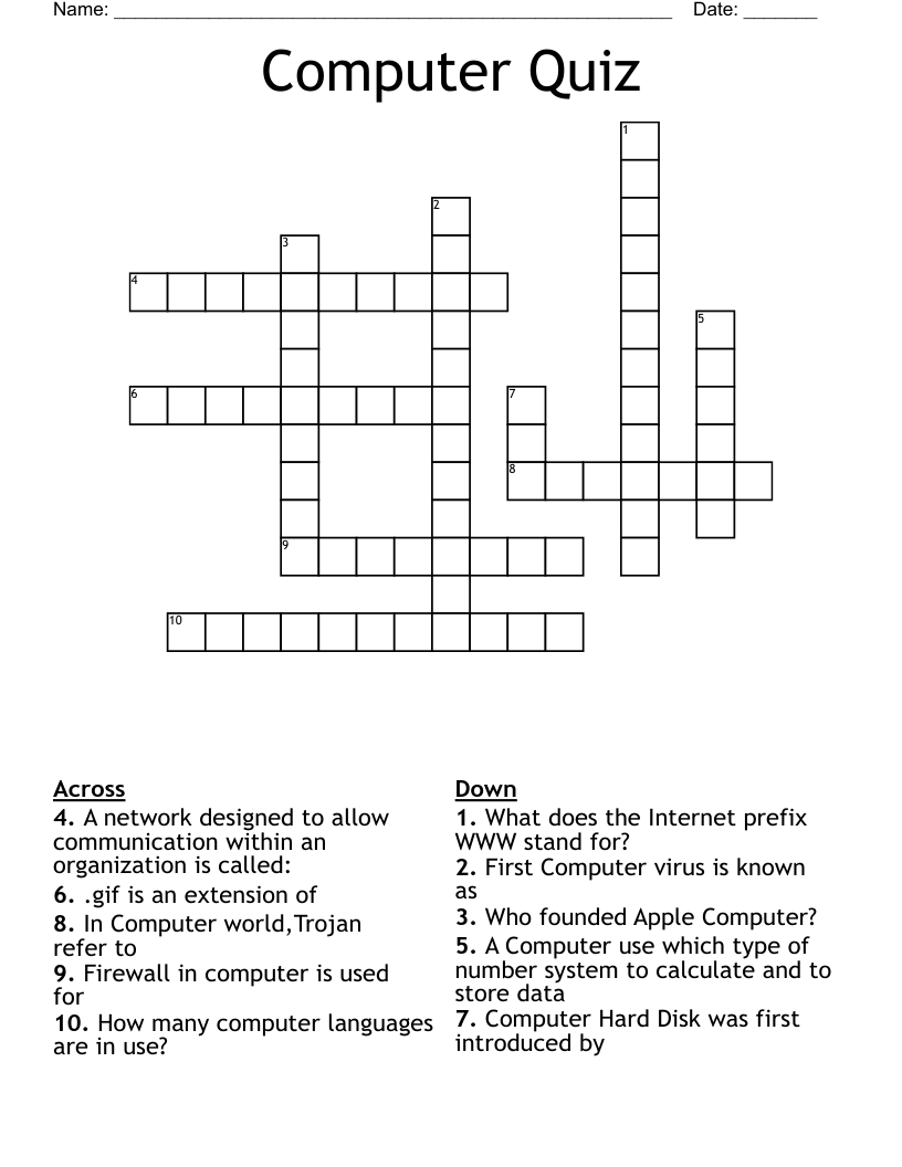 Computer Quiz Crossword