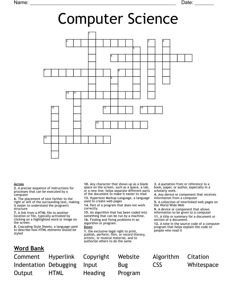 Computer Science Crossword