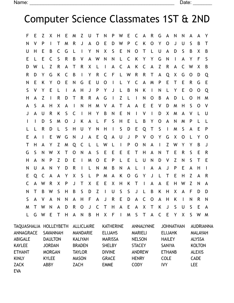 Computer Science Classmates 1ST & 2ND Word Search