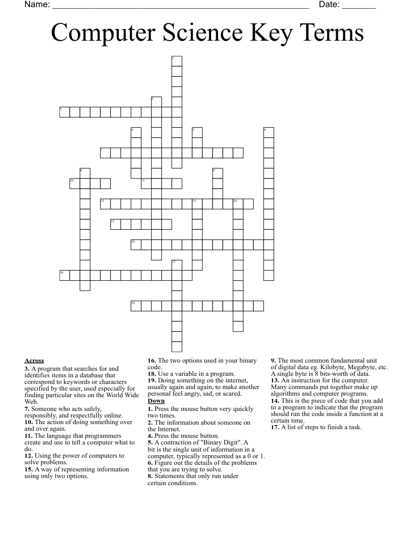 Computer Science Key Terms Crossword