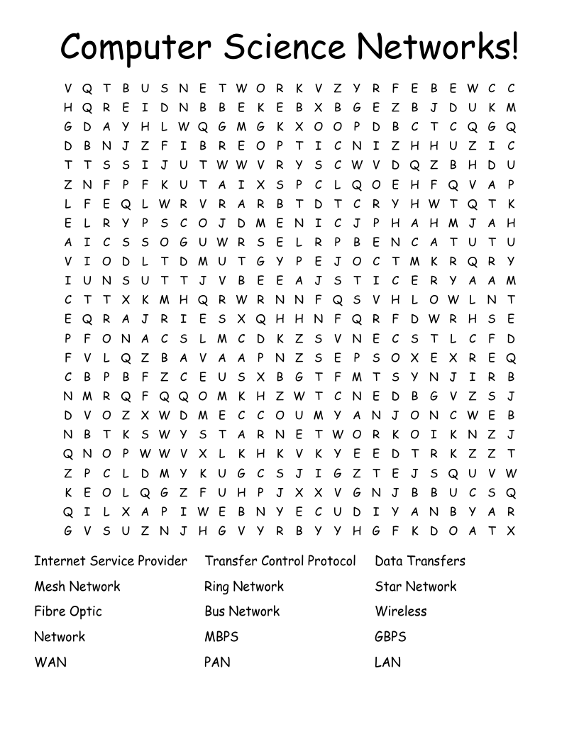 Computer Science Networks! Word Search