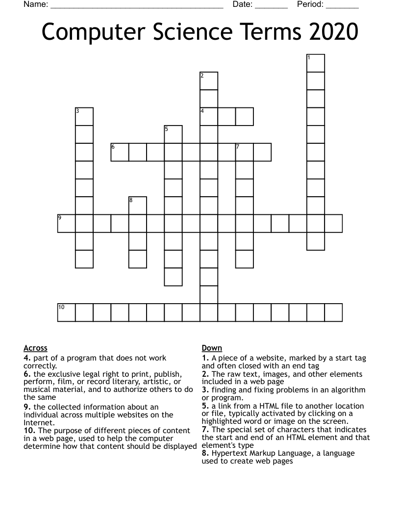Computer Science Terms 2020 Crossword