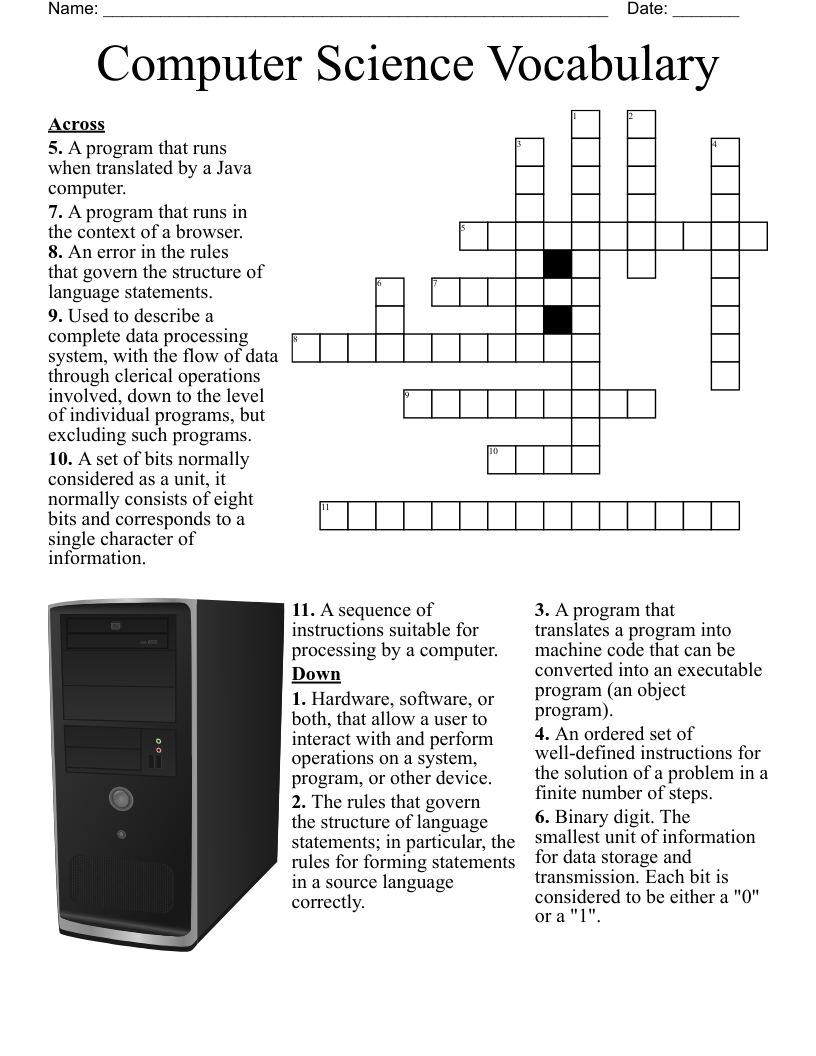 Computer Science Vocabulary Crossword