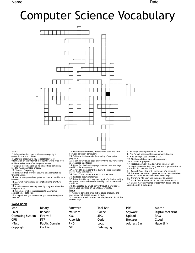 Computer Science Vocabulary Crossword
