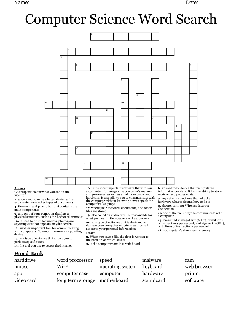Computer Science Word Search Crossword