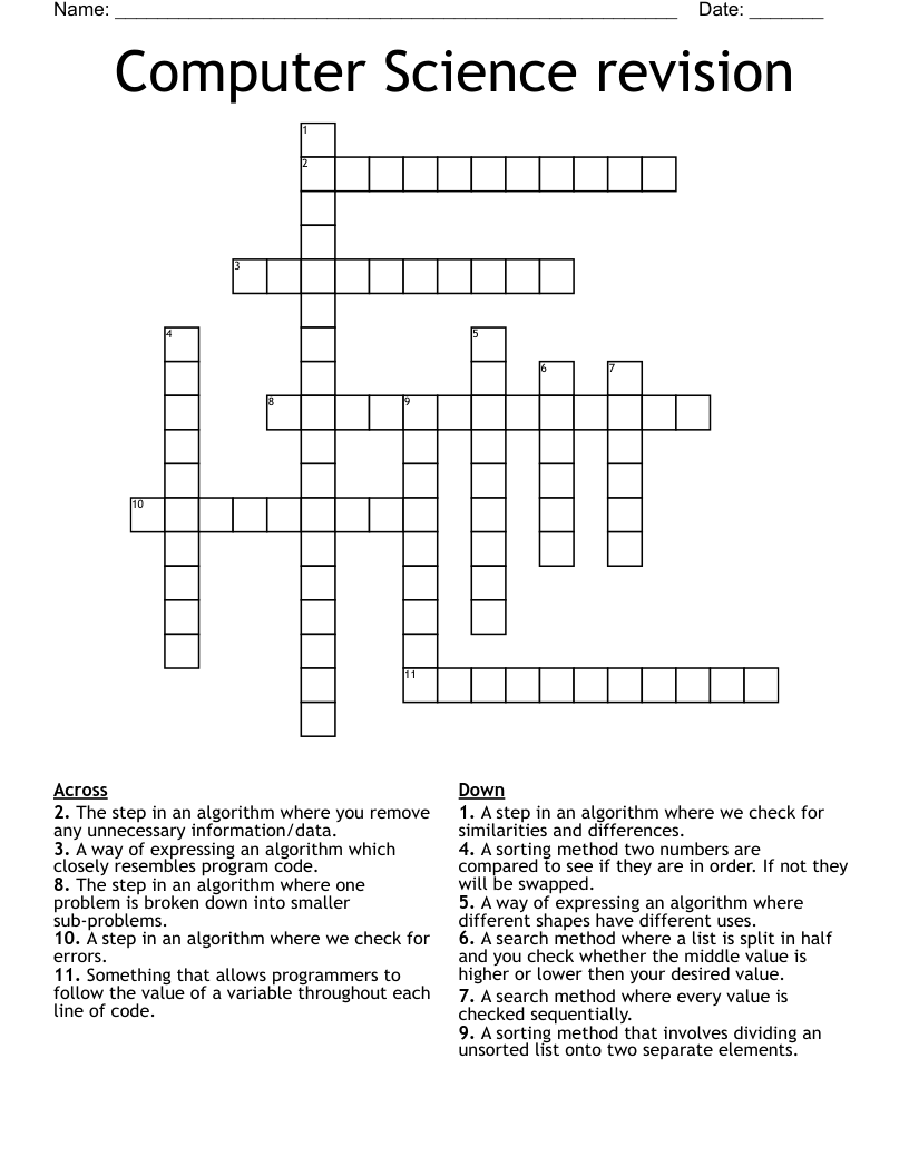 Computer Science revision Crossword