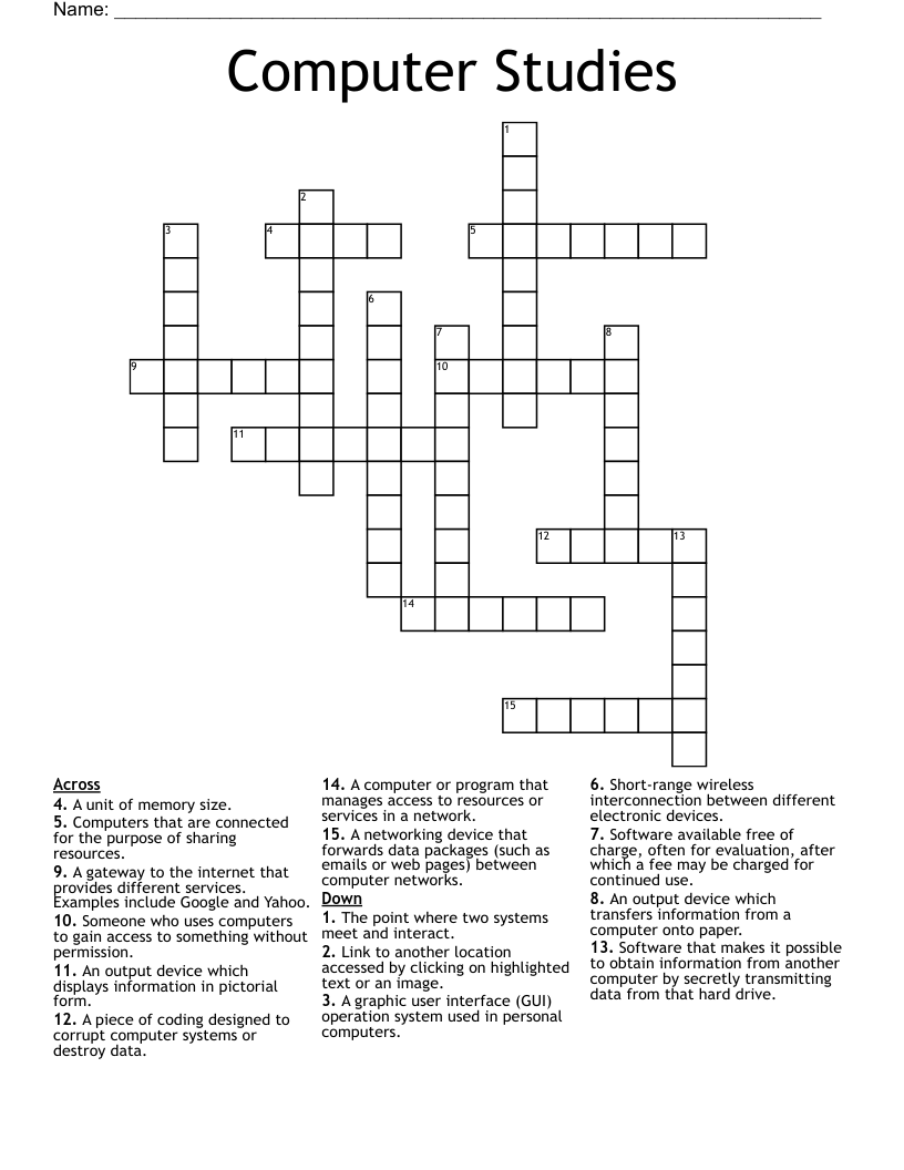 Computer Studies Crossword